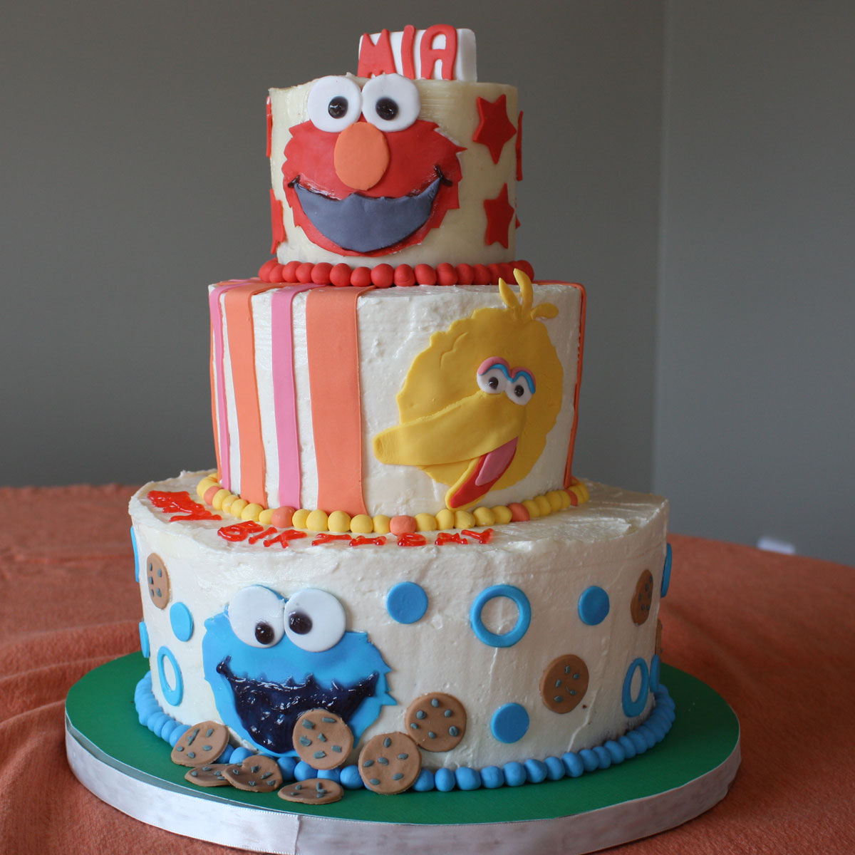 Three tier Sesame Street themed cake