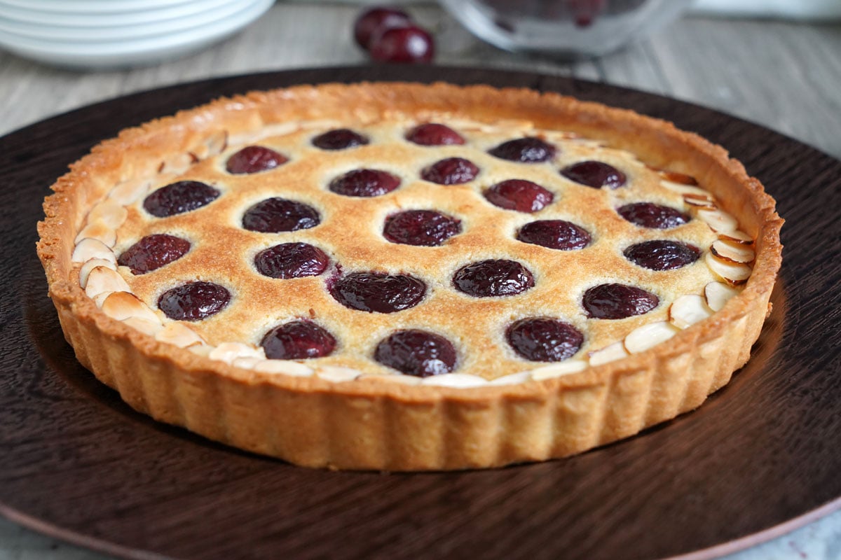 Finished cherry almond tart.