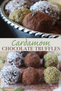 Cardamom chocolate truffles shown here are inspired by flavors from traditional Indian desserts. They are the perfect aromatic chocolate indulgence.