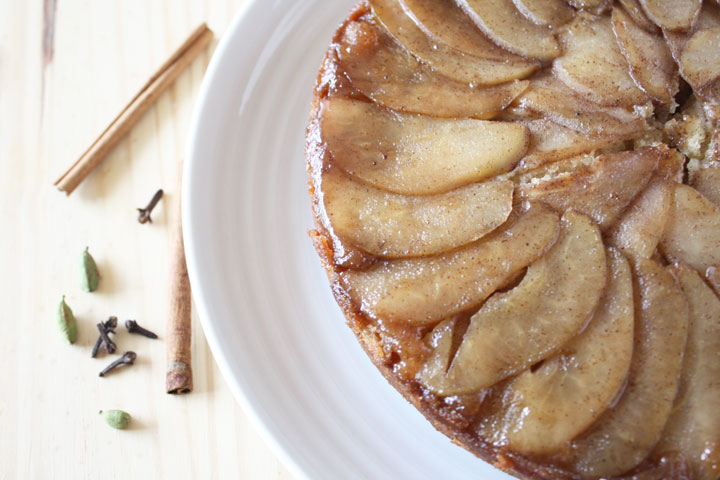 Top View of Spiced Upside Down Pear Cake