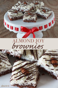 These Almond Joy brownies will delight any chocolate lover that likes coconut too. These bars have a chewy brownie layer on the bottom and a sweet coconut and almond layer on top.