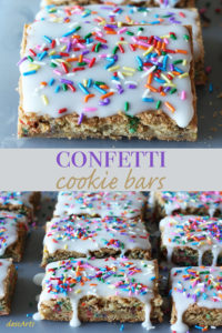 Confetti cookie bars! It's a cookie bar baked with sprinkles and covered with frosting and even more sprinkles. 