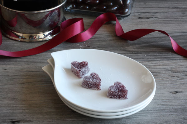 Three wine jellies in a white plate.