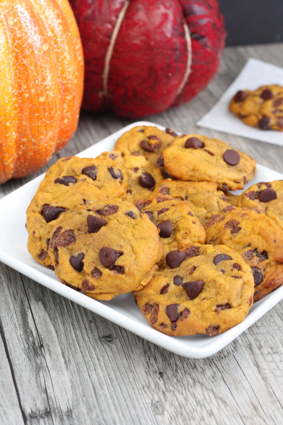 Platter of pumpkin chocolate chip cookies.
