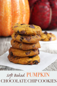 These soft baked pumpkin chocolate chip cookies are bursting with pumpkin flavor.