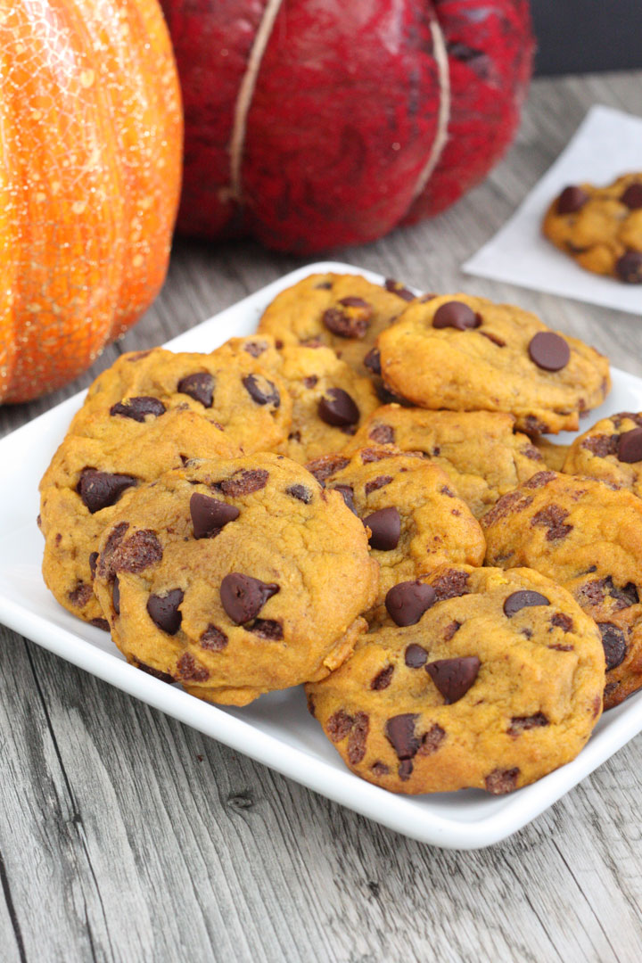 Platter of pumpkin chocolate chip cookies. 