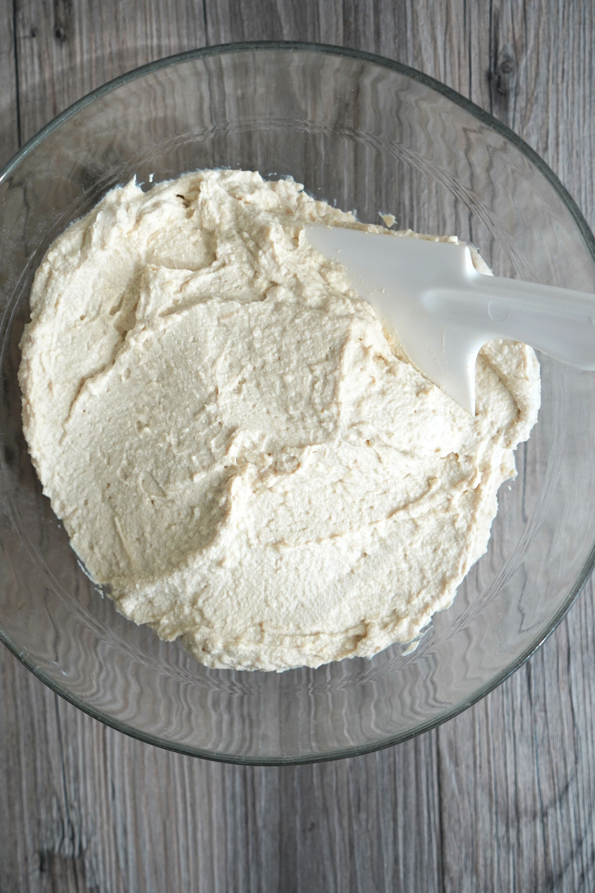 Tofu mixture in a glass bowl. 