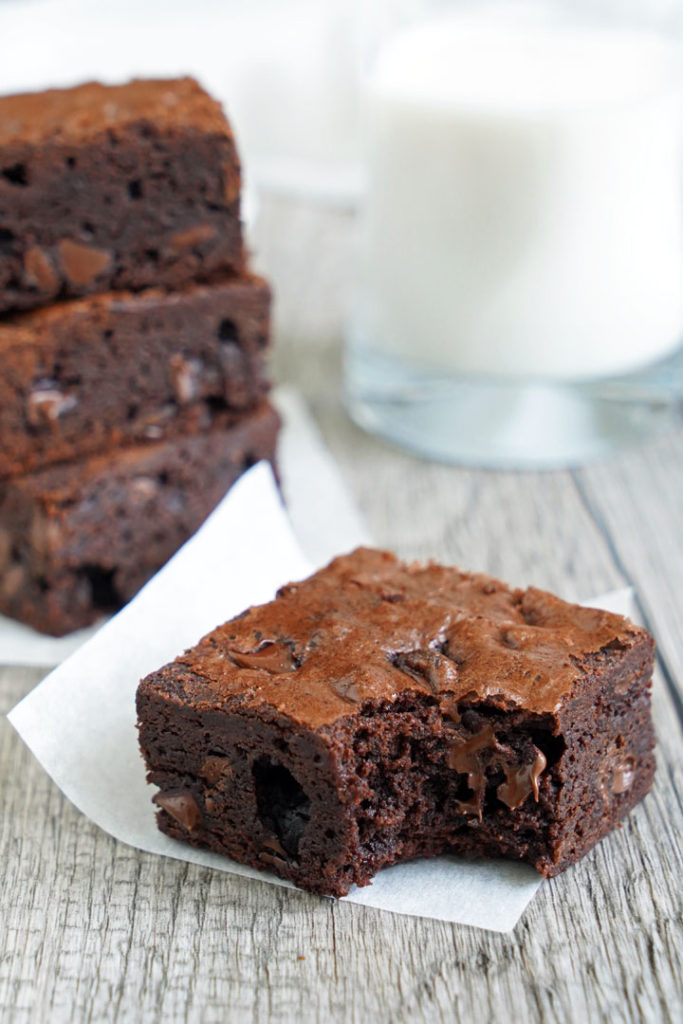 Close up of brownie with a bite taken