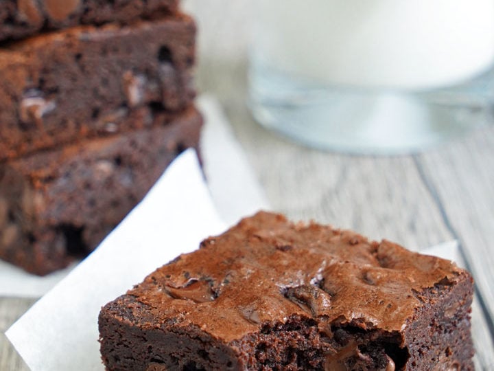 Close up of brownie with a bite taken