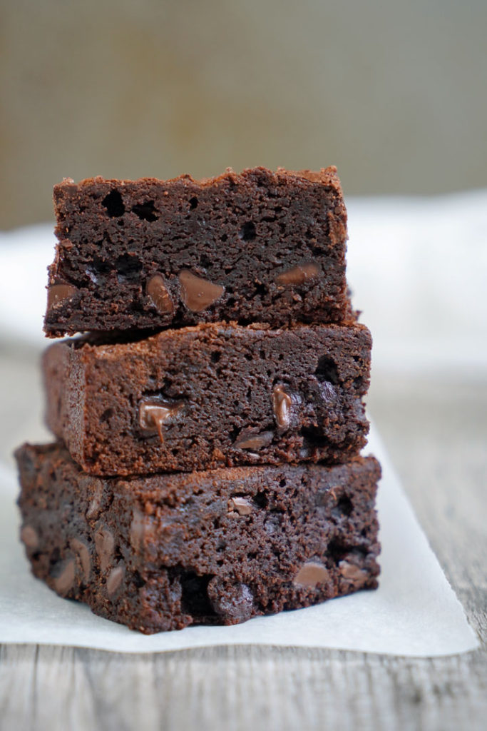 Stack of three classic brownies