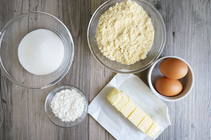 Ingredients needed to make frangipane filling.