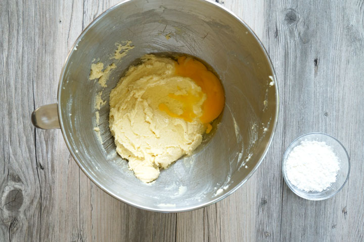 Second step in making frangipane: Adding the eggs.