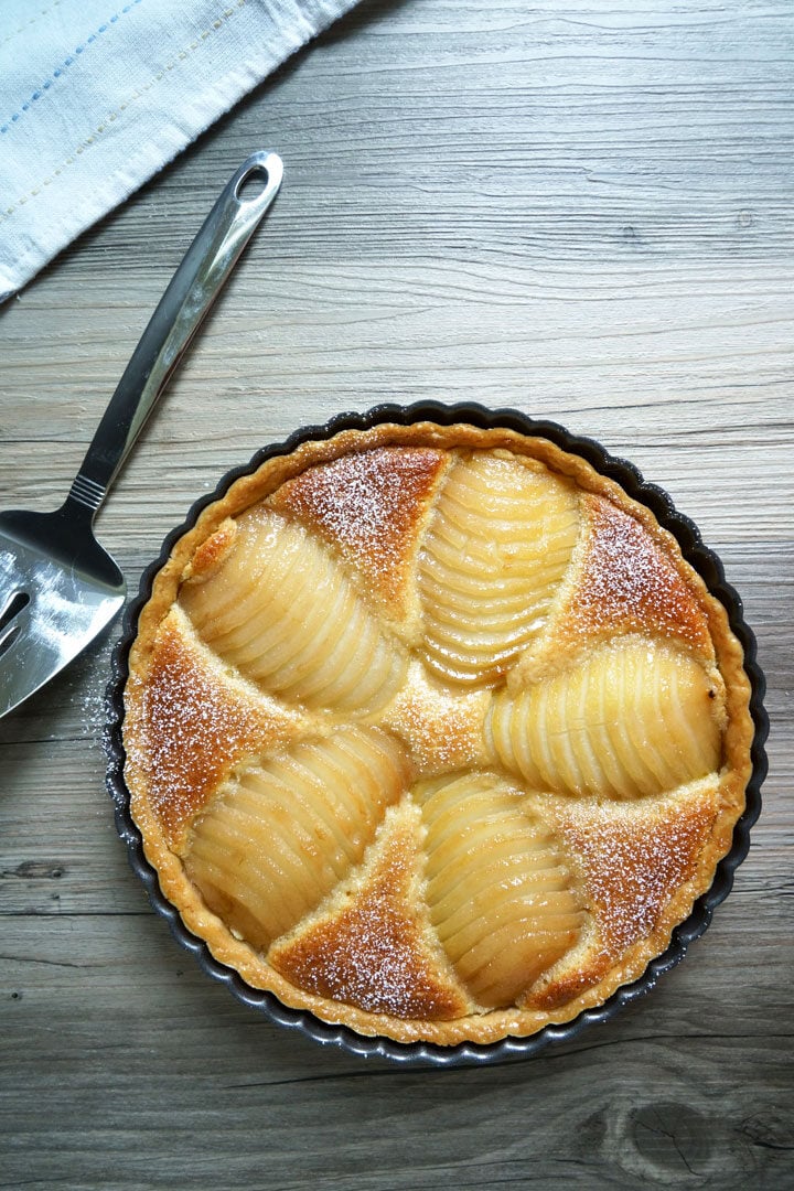Overhead view of tart bourdalou.