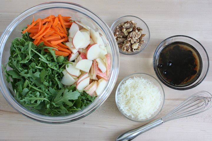 Ingredients for fall and arugula apple salad.