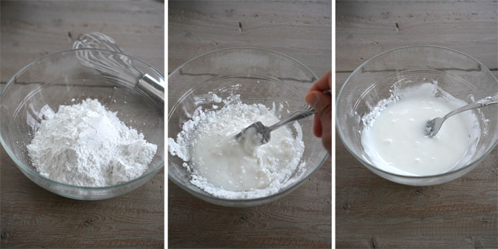 Process shots of making cookie icing.