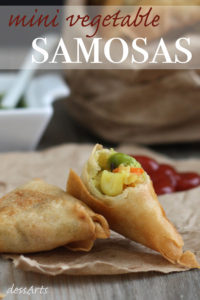 Mini cocktail samosas filled with potato and vegetables.