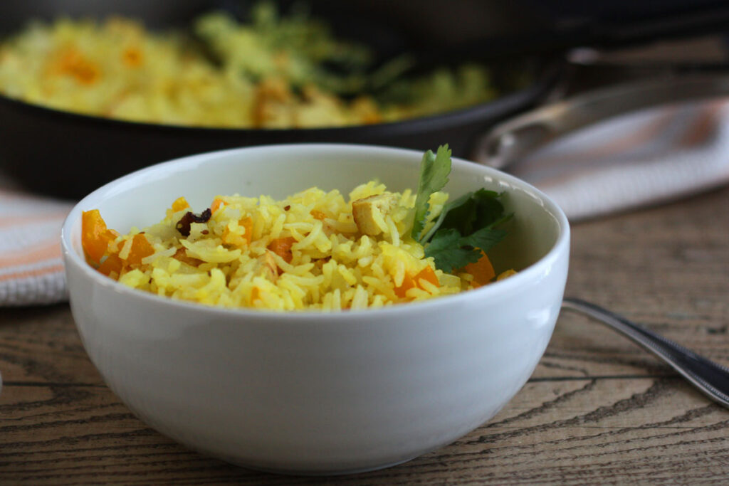 Bowl of Indian fried rice.