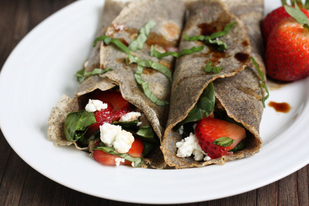 Two buckwheat crepes with savory filling.