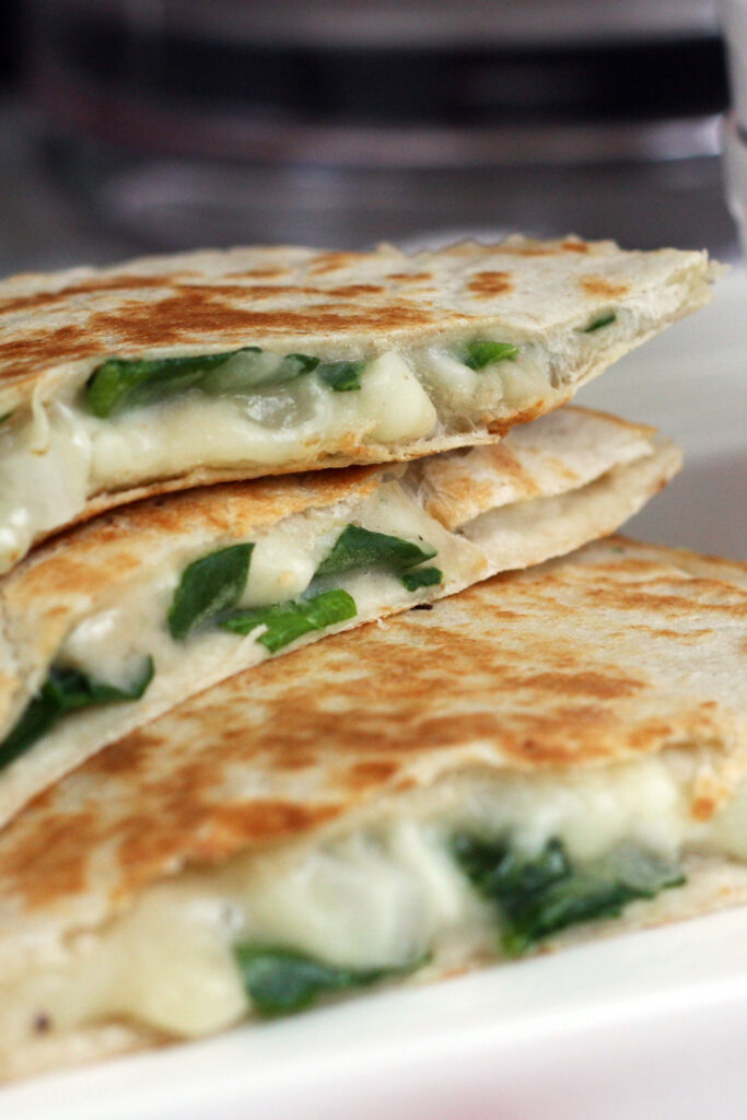 Close up of white bean quesadillas.