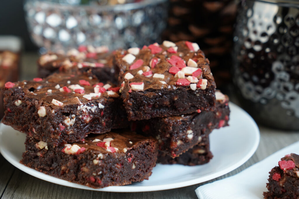 Platter of peppermint brownies.