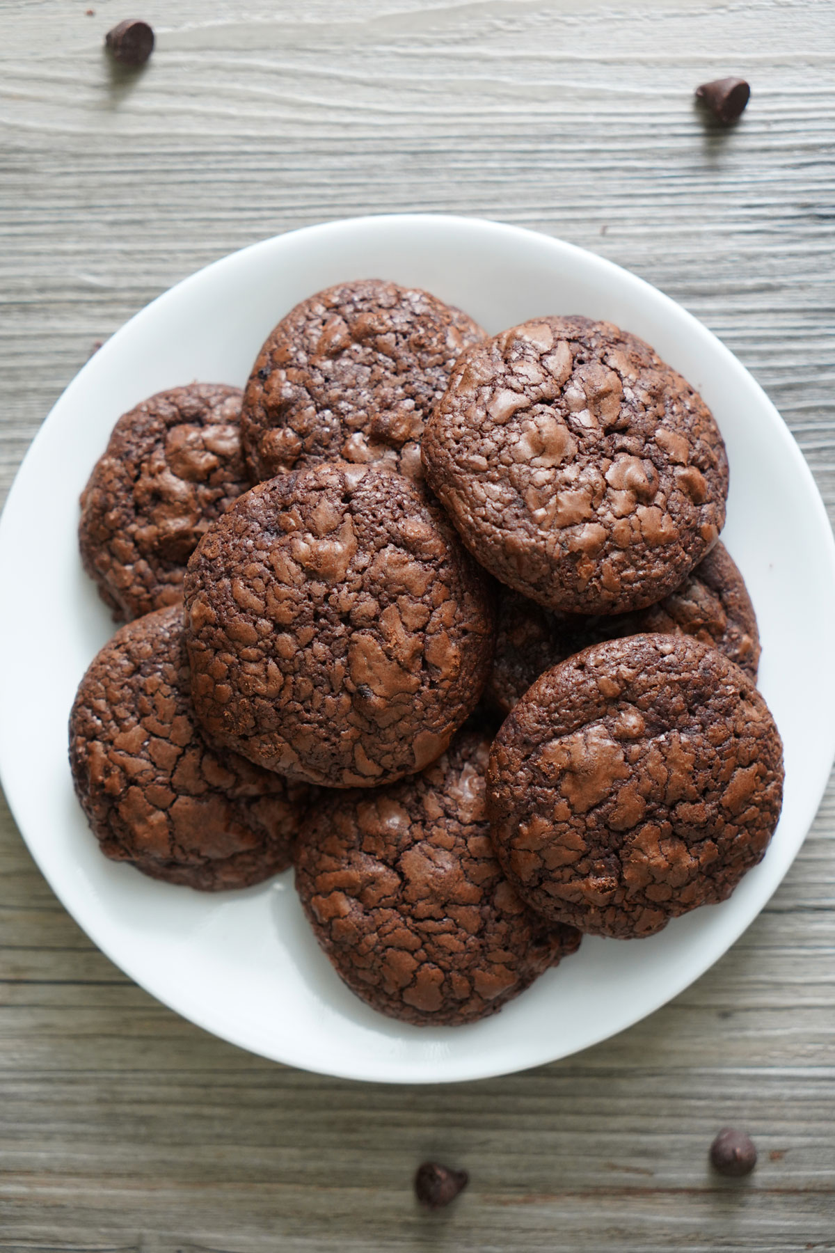 Top view of plate of Brownie Cookies