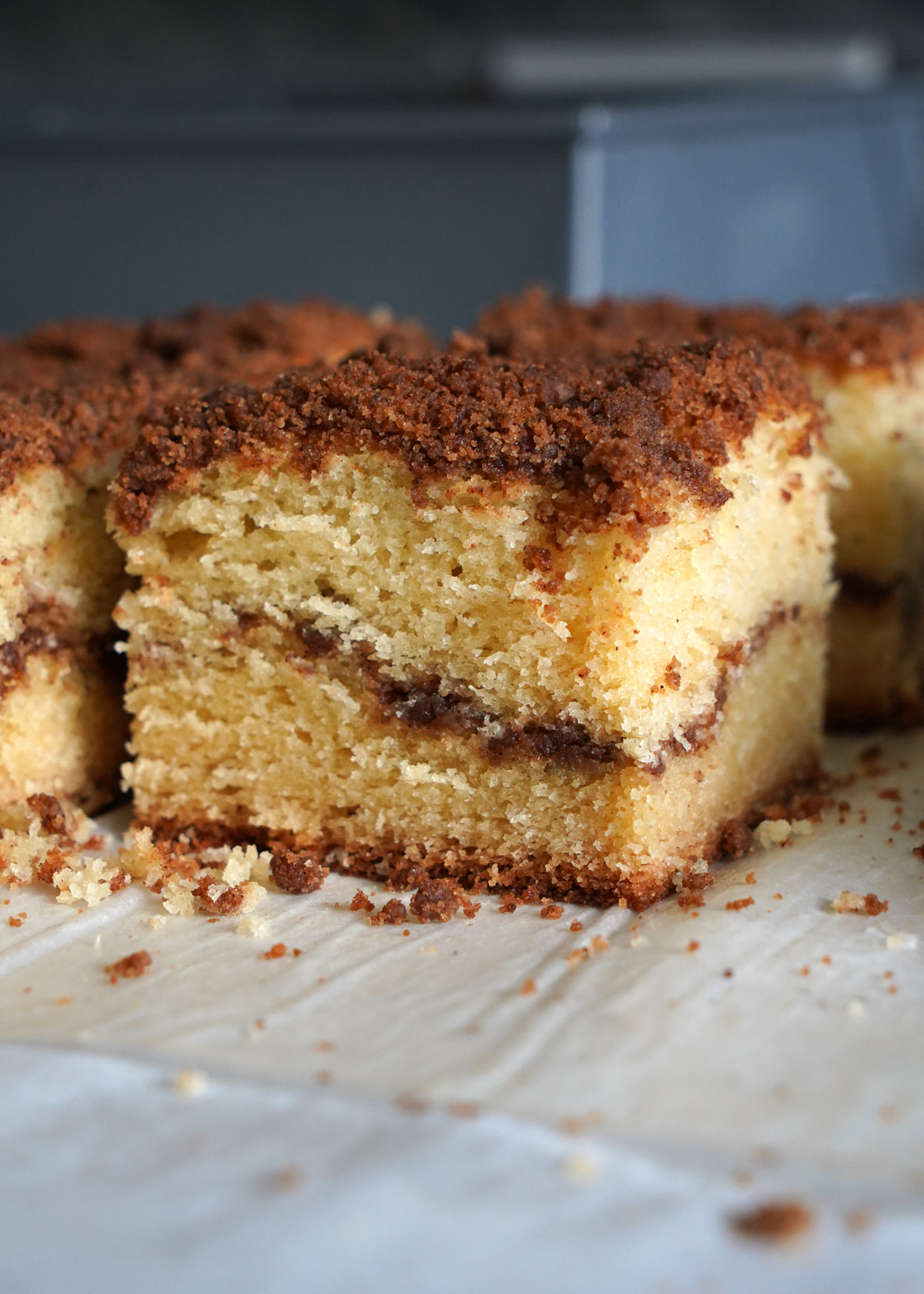 Coffee cake slices on parchment paper
