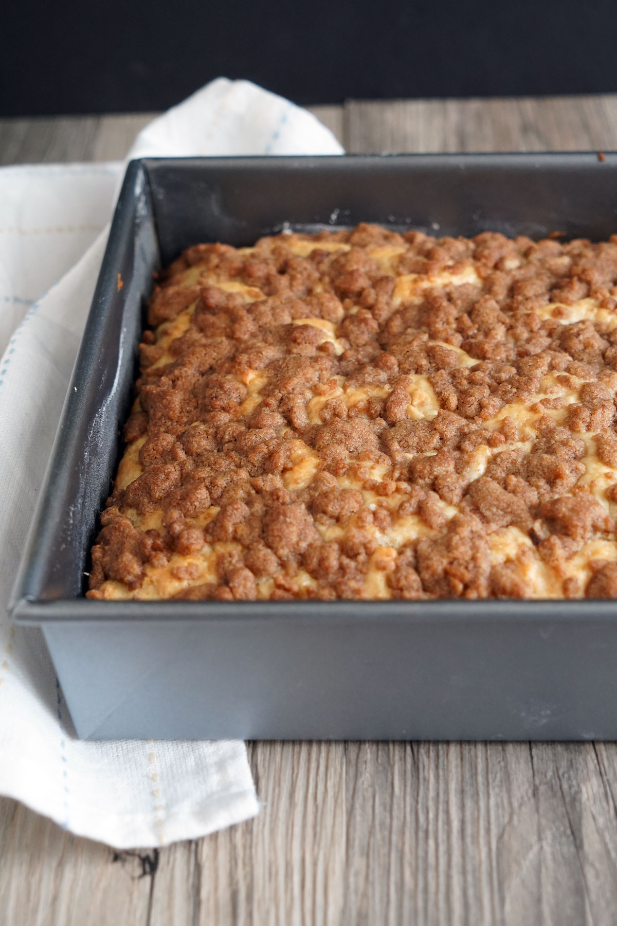Pancake mix coffee cake cooling in the pan