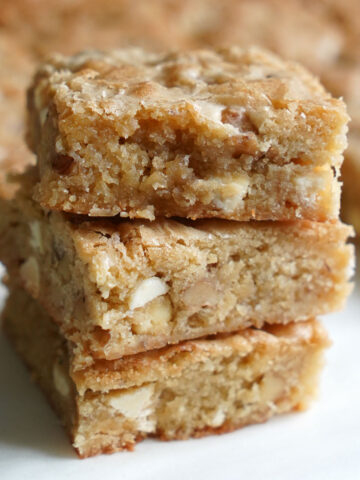 Stack of white chocolate blondies