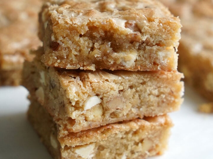 Stack of white chocolate blondies
