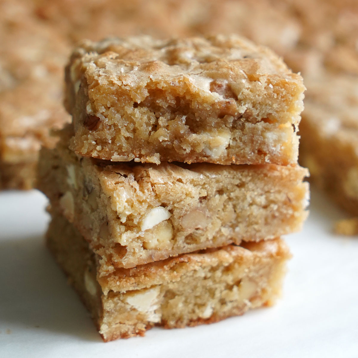 Stack of white chocolate blondies