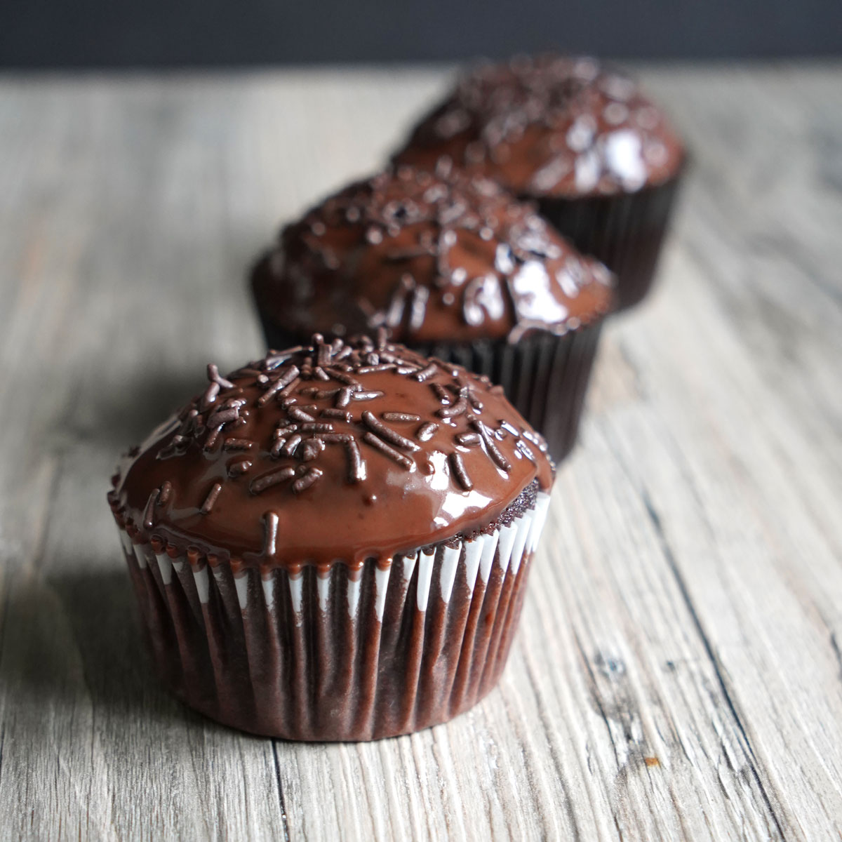 Dark Chocolate Cupcakes with Ganache