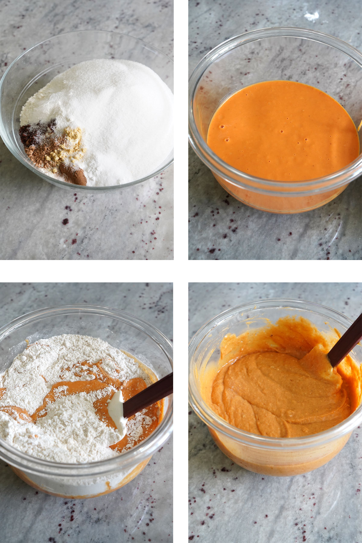 How to make pumpkin bread 4 step image collage.