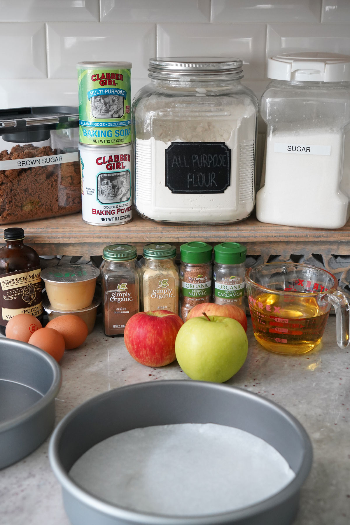 Ingredients for apple spice cake.