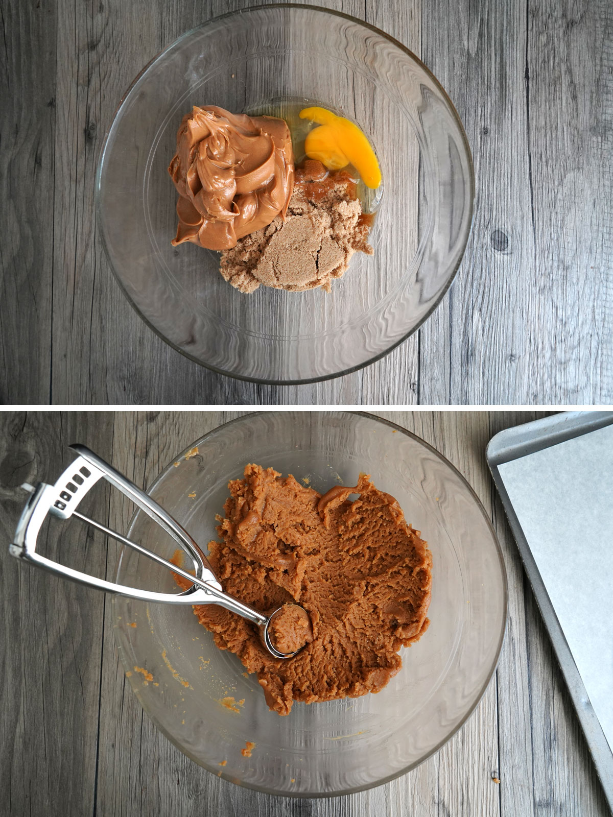 First step of making peanut butter blossom cookies: Mixing the dough.