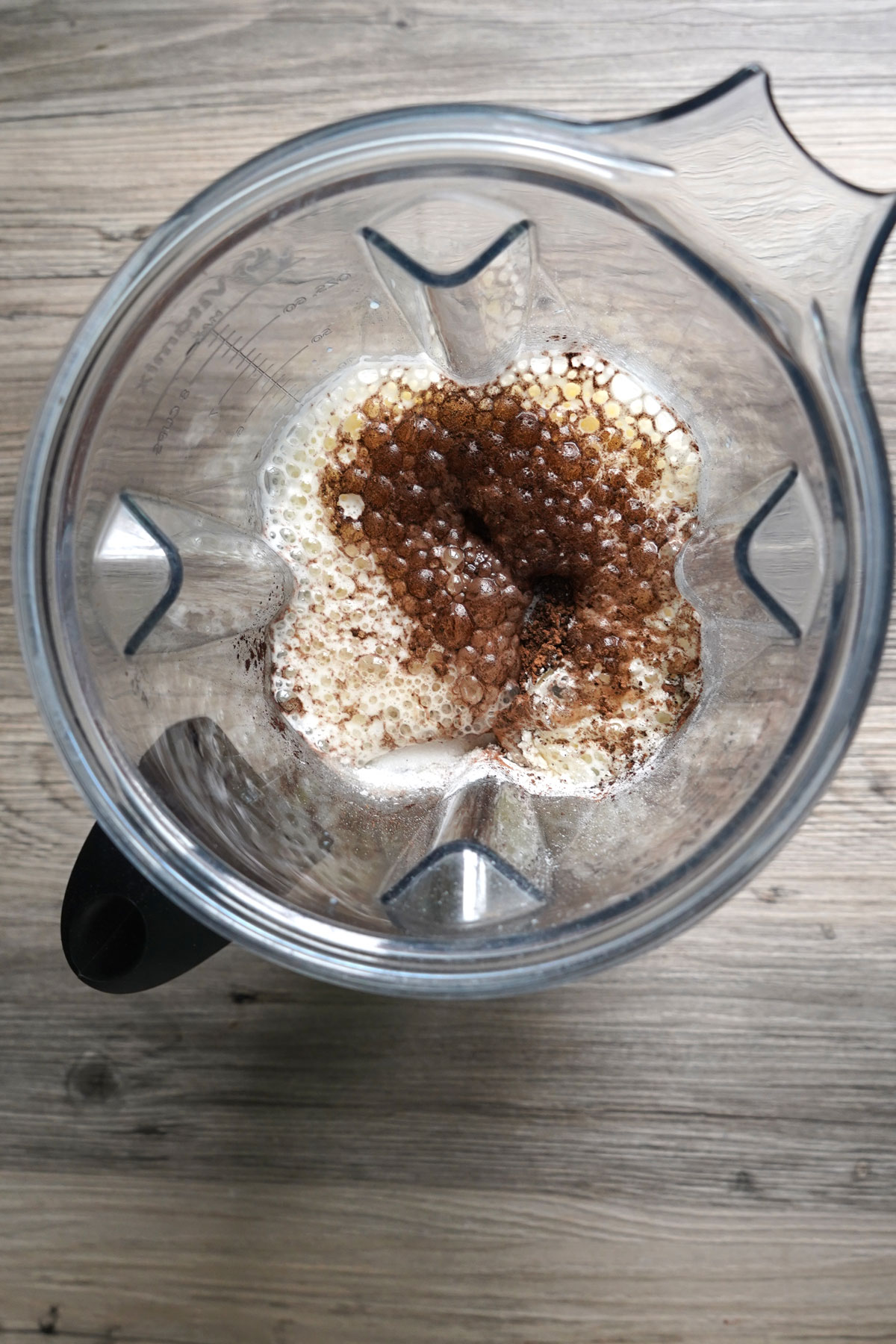 Chocolate Crepe ingredients in a blender.