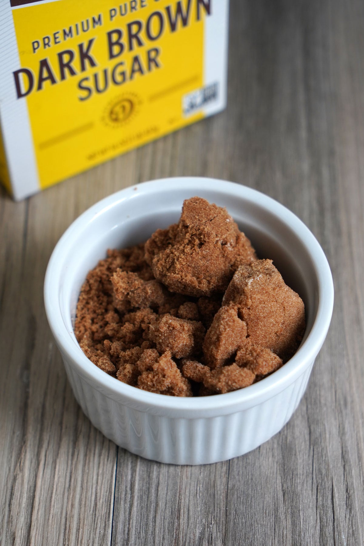 Small bowl of dark brown sugar that hardened and can't be used unless soft.