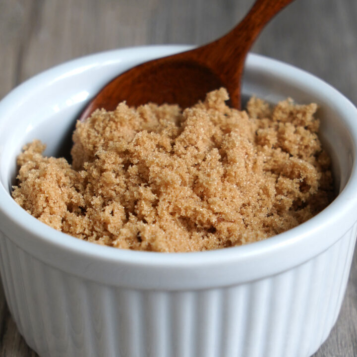 Soft brown sugar in bowl ready to be used in a recipe.