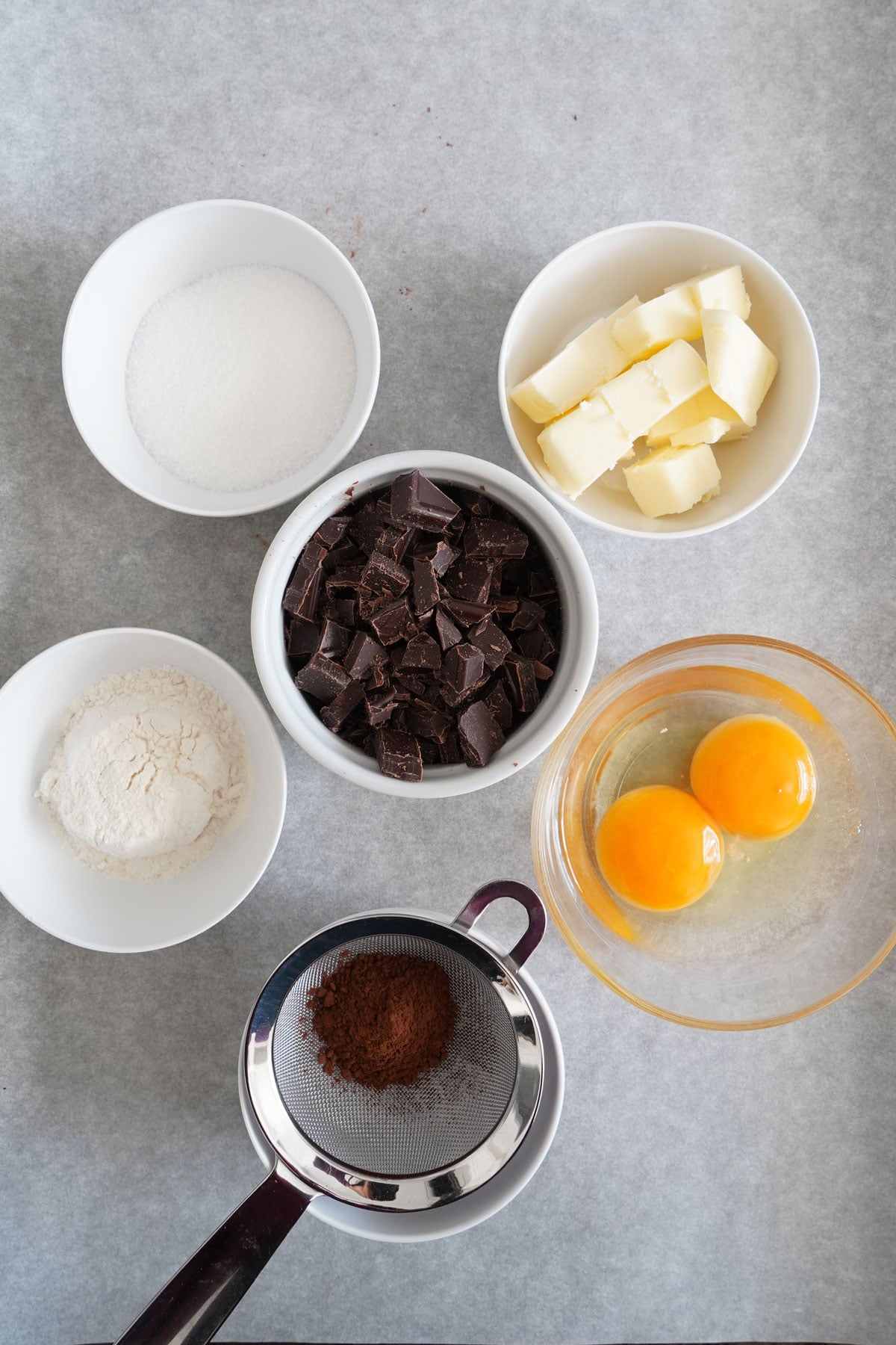 Ingredients for chocolate lava cake.