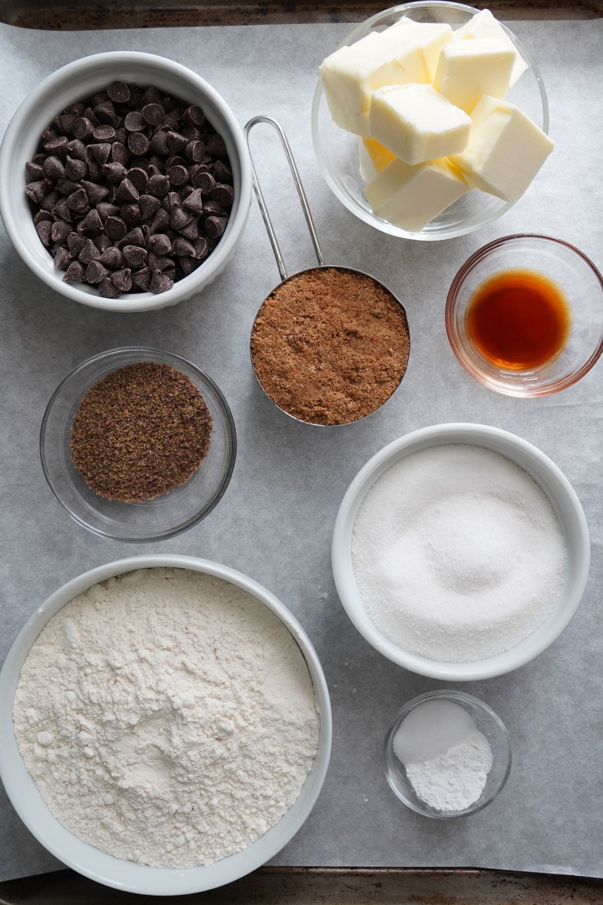 Ingredients for eggless cookie recipe. 