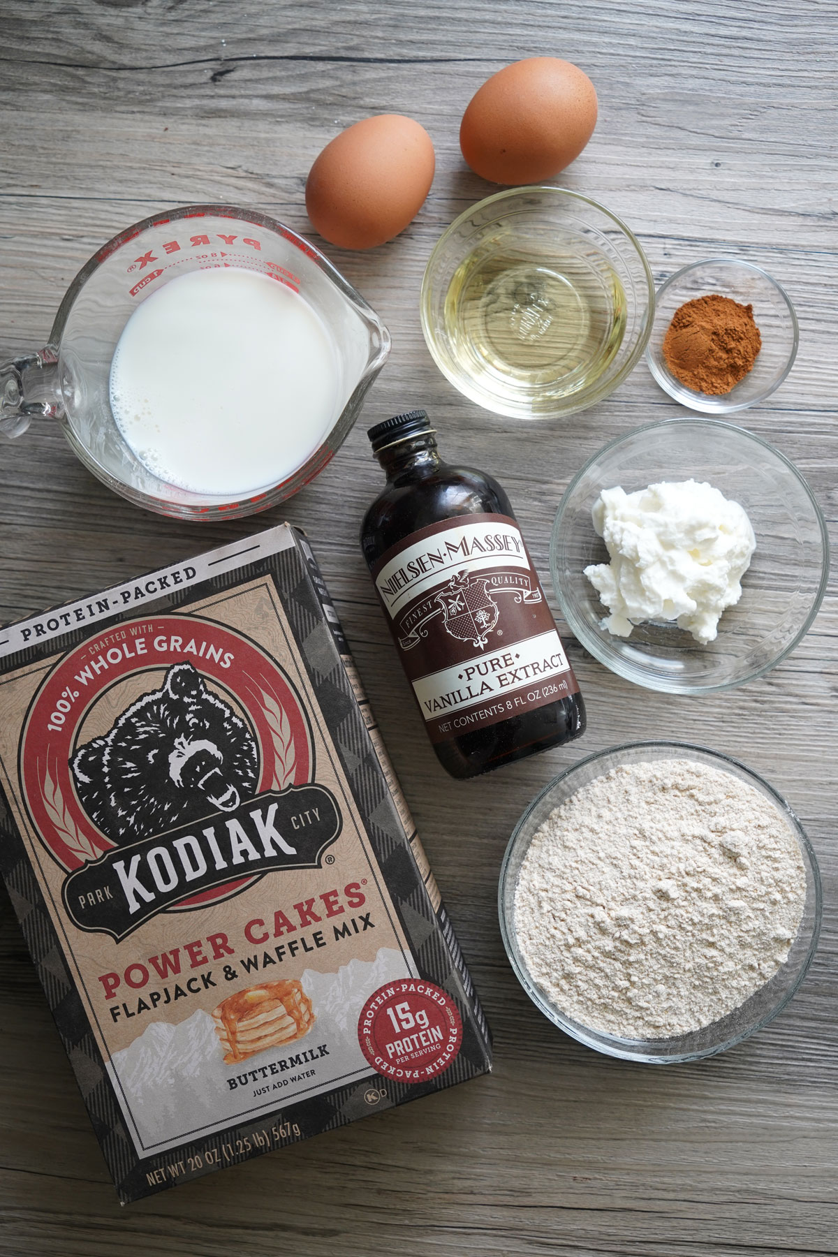 Ingredients needed for making waffles. 