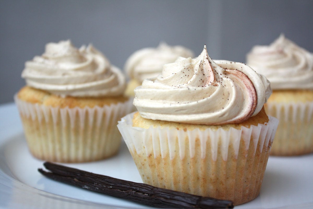 Vanilla latte cupcakes on a plate.