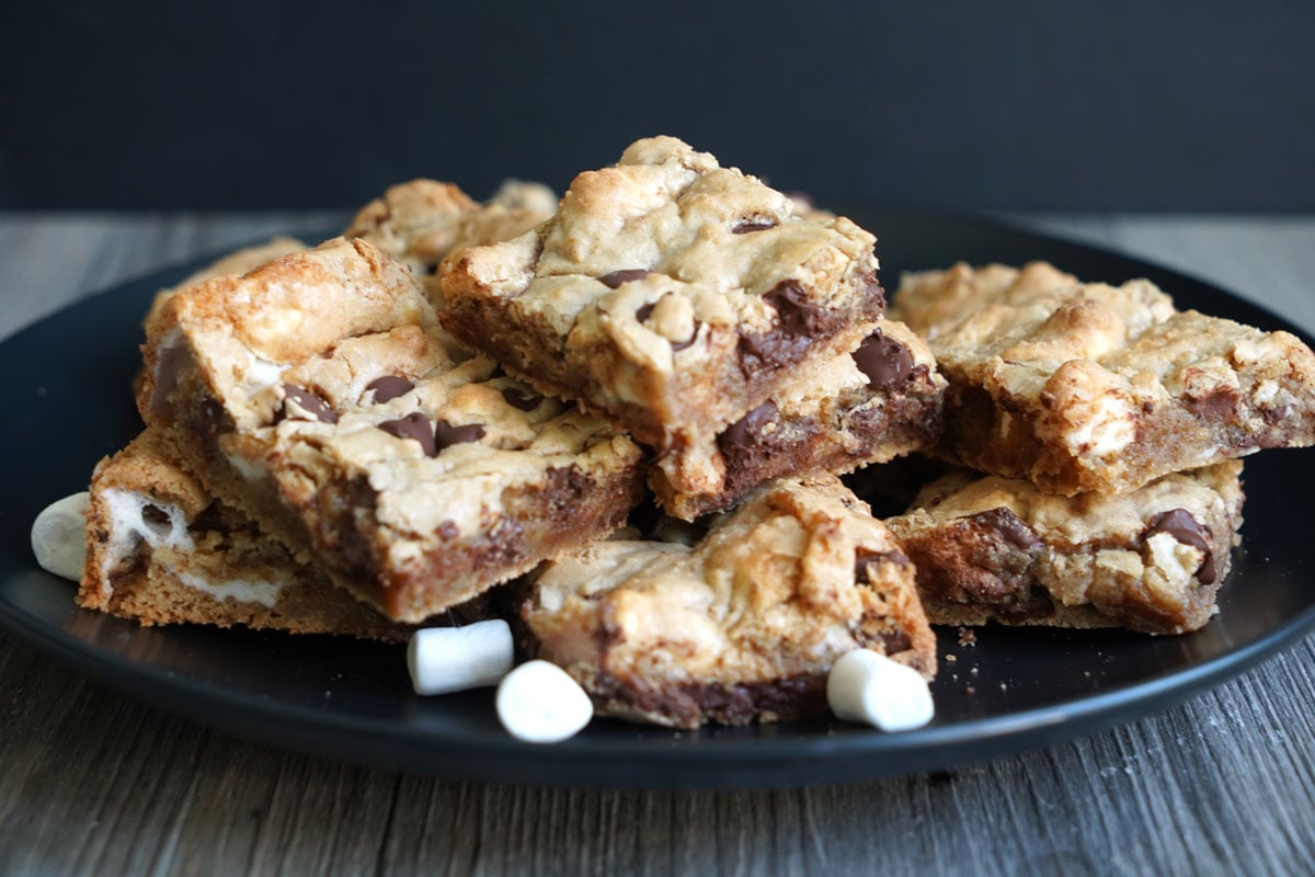 Plate of s'mores cookie bars.